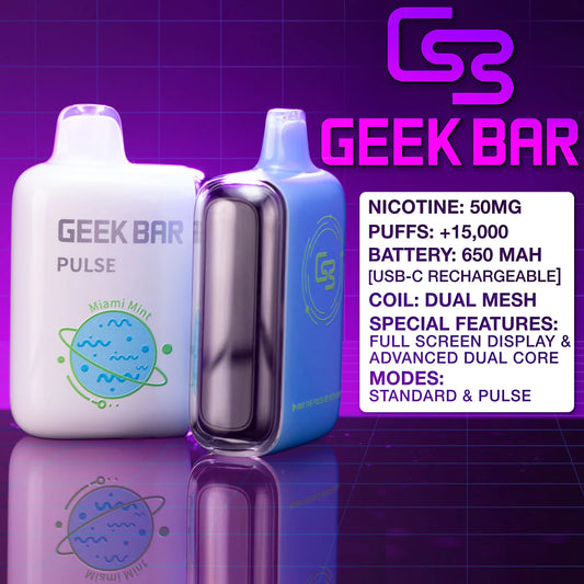 15,000 Puffs of Flavor! Geek Bar Pulse - Dual Modes, Display, USB-C Charging